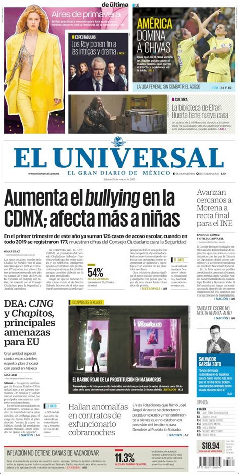 Periódico El Universal México Periódicos De México Edición De Sábado 25 De Marzo De 2023