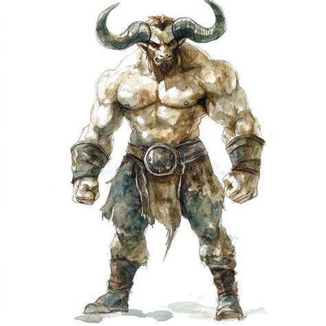 Watercolor Minotaur Full Body Clip Art On White Background A Powerful