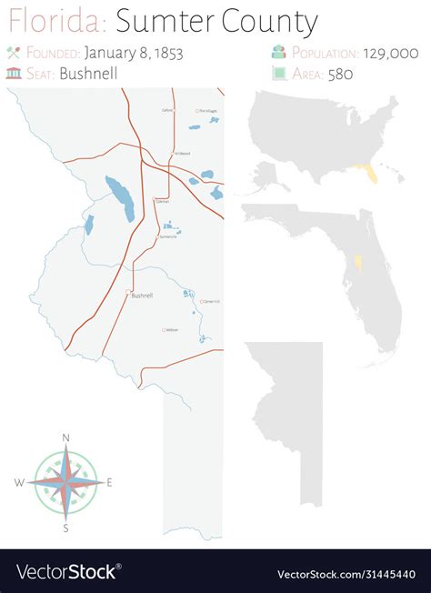 Map sumter county in florida Royalty Free Vector Image