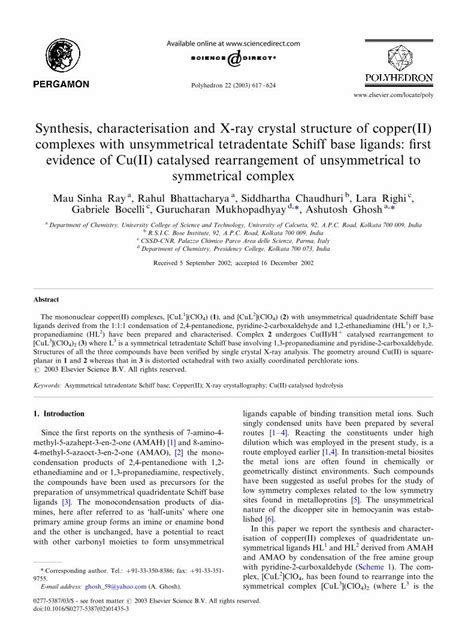 PDF Synthesis Characterisation And X Ray Crystal Structure Of Copper