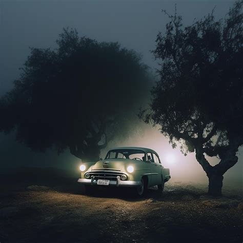 Premium Ai Image A Car With The Hood Up And Headlights On