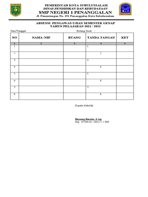 Absen Ujian Pengawas Pdf