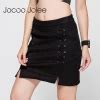 Leather Suede Pencil Skirt Winter Cross High Waist Skirt Zipper