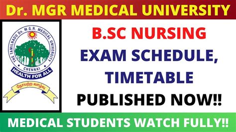 B Sc Nursing Exam Schedule Timetable Released MGR University