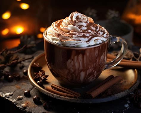 Premium Photo Mug Of Hot Chocolate With Cream Winter Holiday Drink