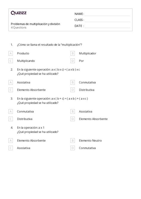 50 Problemas De Multiplicación Hojas De Trabajo Para Jardín De Infancia En Quizizz Gratis E