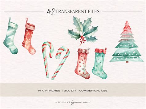 Teal & Red Christmas Clipart, Watercolor Clipart, Christmas, Solstice
