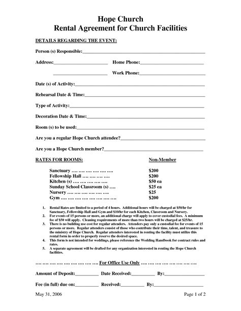 Facility Rental Agreement Template Free Printable Documents