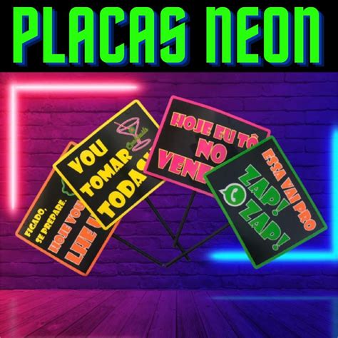 Placas Divertidas Festa Balada Neon Kit Plaquinhas Frases