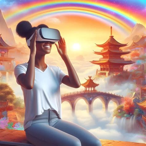 Premium AI Image A Happy Black Women Wearing A VR Headset In A