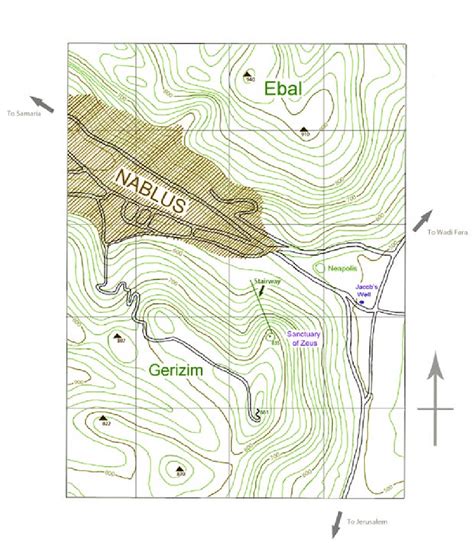 Contour Map Of Mt Gerizim Showing The Numerous Peaks Of The Mountain