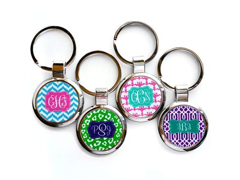 Monogrammed Metal Keychain Monogram Key Ring Personalized