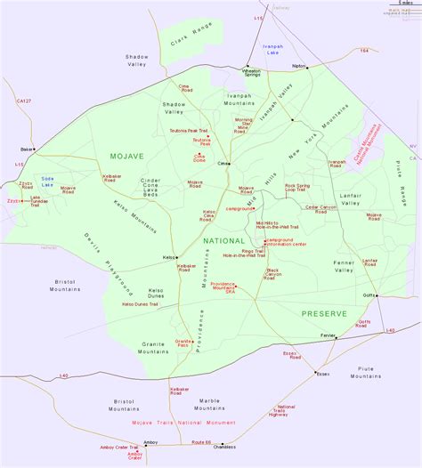 Map of the Mojave National Preserve, California