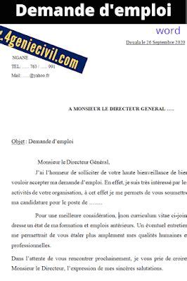 Exemple Demande D Emploi Doc Simple Job Application Letter