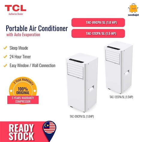 TCL Portable Air Conditioner (1HP/1.5HP) TAC-09CPA/SL TAC-12CPA/SL ...