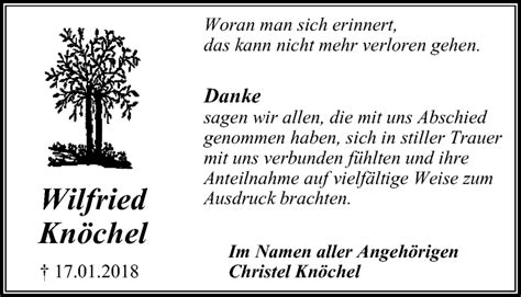 Traueranzeigen von Wilfried Knöchel Trauer in NRW de