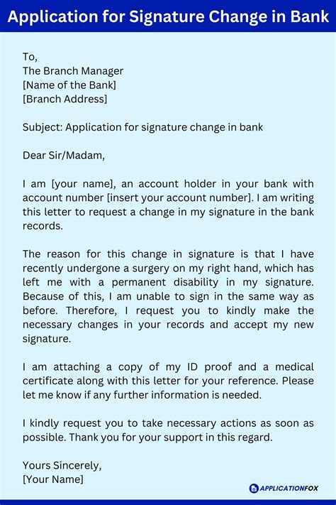 Samples Application For Changing Signature In Bank