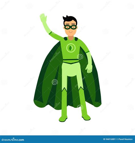 Ecological Superhero Man Standing And Waving His Hand Eco Concept