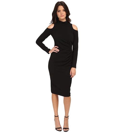 Maggy London Crepe Scuba Sheath With Cold Shoulder And Funnel Neck