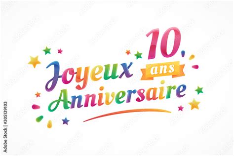 Vetor De Joyeux Anniversaire 10 Ans Carte De Vœux Do Stock Adobe