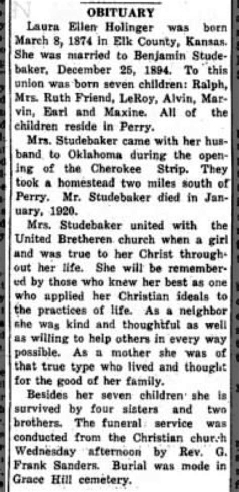 Laura Ellen Hollinger Studebaker Memorial Find A Grave