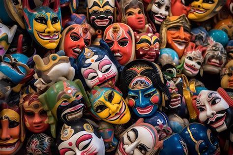Premium AI Image | A vibrant array of colorful Peking Opera masks each ...