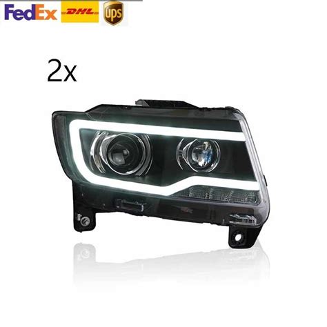 HID Headlights For 2011 2013 Jeep Grand Cherokee Front Bumper LED Bi