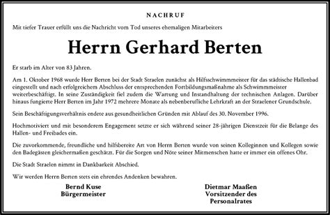 Alle Traueranzeigen F R Gerhard Berten Trauer Rp Online De