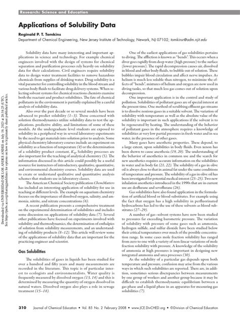 Applications Of Solubility Data Pdf Solubility Chlorine