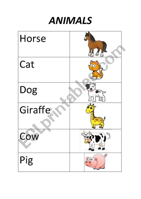 Learning Animal Names Esl Worksheet By Rodger1587