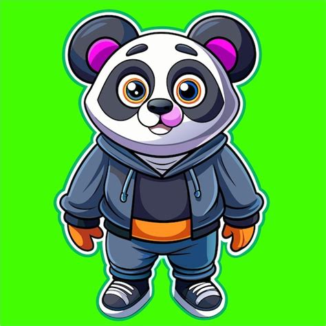 Lindo Panda Con Chaqueta Y Zapatillas De Deporte Dibujado A Mano Por Un