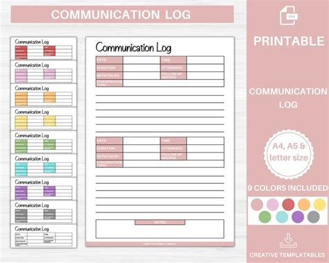 Communication Log Printable Communication Record Call Log Template