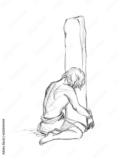 Pencil drawing Punishment torture by flagellation ilustración de Stock