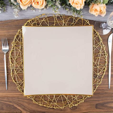 Tableclothsfactory 10 Pack 10 Taupe Gold Concave Square Hard Plastic Dinner