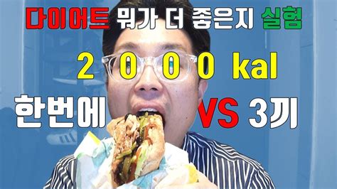 2000칼로리 음식 한번에 먹는1일1식 간헐적단식게 좋은지 3끼 나눠 먹는게 좋은지 다이어트 실험 Youtube