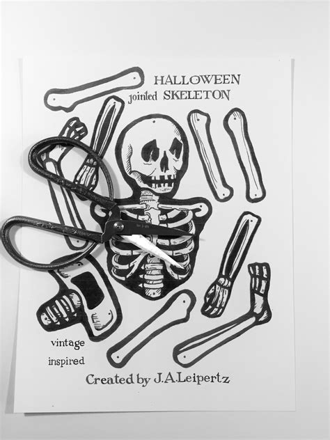 Digital Download Halloween Jointed Skeleton Printable Skeleton Retro Halloween Vintage