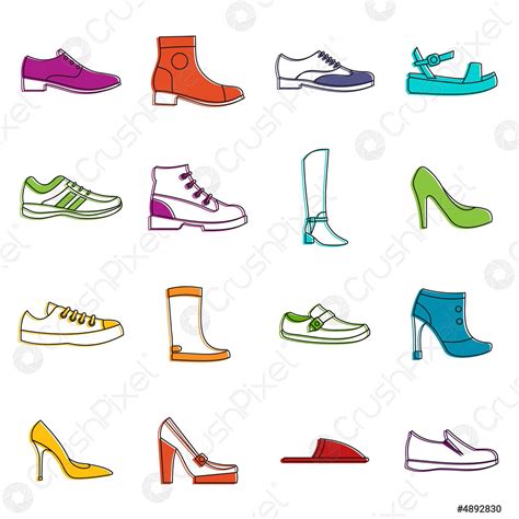 Shoe Icons Doodle Set Stock Vector Crushpixel