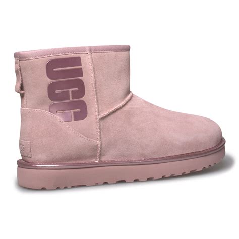 Ugg Classic Mini Ugg Classic Logo Pink Crystal Metallic Boots Women