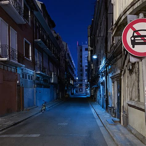 Fondo Callejón De La Ciudad Con Luces Azules En La Noche E Imagen Para