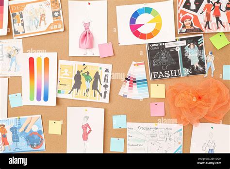 Board With Pictures At Fashion Designers Studio Stock Photo Alamy