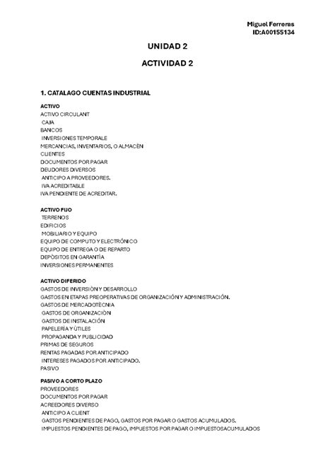Unidad 2 Actividad 2 Tarea Miguel Ferreras Ida 00155134 Unidad 2 Actividad 2 1 Catalago