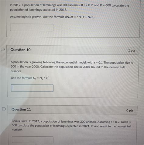 Solved In 2017, a population of lemmings was 300 animals. If | Chegg.com