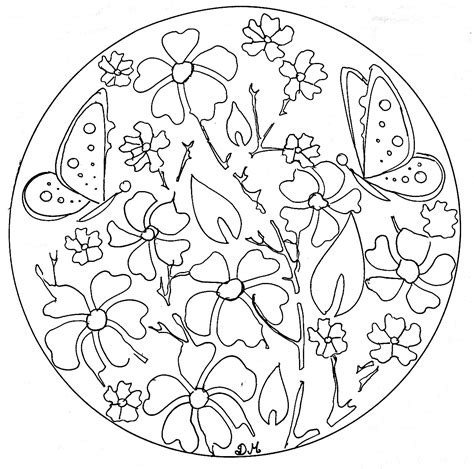 Flowers Leaves And Butterflies Mandala Coloring Pages For Kids