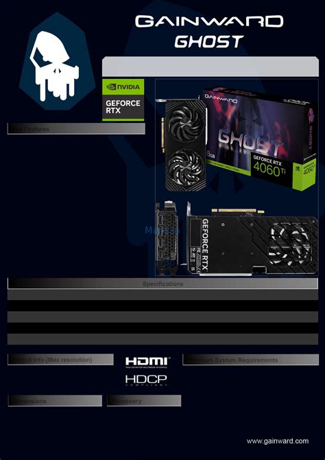 Gainward GeForce RTX 4060 Ti Ghost 8GB Datasheet Online