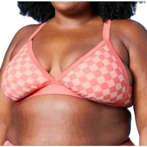 Kona Sol Swim Kona Sol Bikini Swim Plus Suit Halter Top Only Pink Check Adjustable X Poshmark