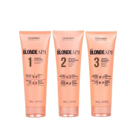 Kit Shampoo Máscara e Leave in Cabelos Loiros Blonde Spa Essendy ml Shopee Brasil