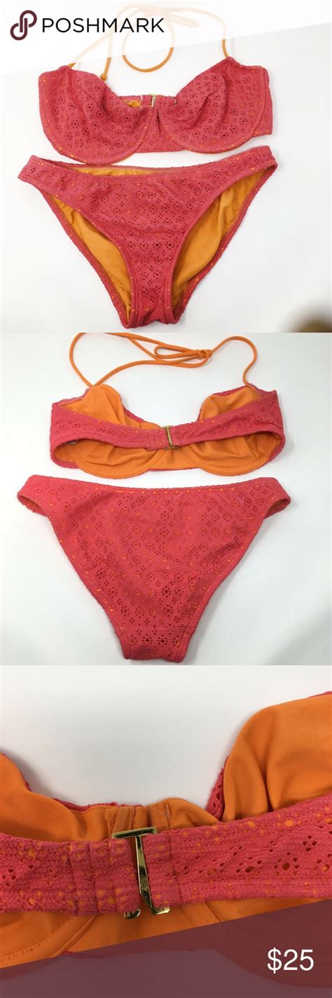 Shoshanna Swimsuit Eyelet Bikini Set Coral Halter Bikinis Bikini Set
