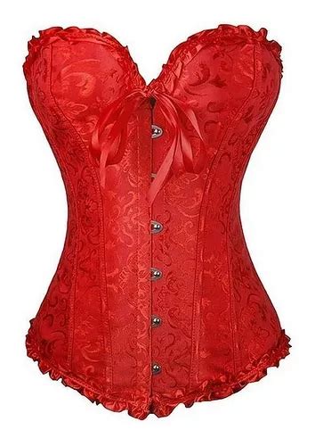 Corpete Corset Corselet Espartilho Cetim Floral Modela Cintura Vermelho