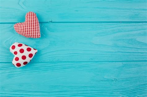 Free Photo Two Handmade Hearts On Turquoise Surface