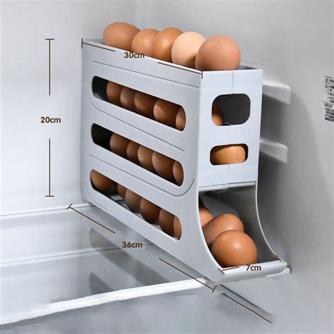 Dinmmgg Tiers Egg Holder Auto Rolling Fridge Egg Organizer Space